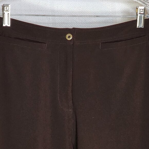 Zenergy Brown Poly Span Button Elastic Waist Pocket Flat Front Pant Chico 2 US L - Picture 3 of 16